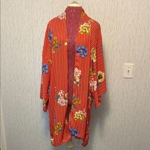 Floral Striped Umgee Medium Kimono Duster Beach Coverup